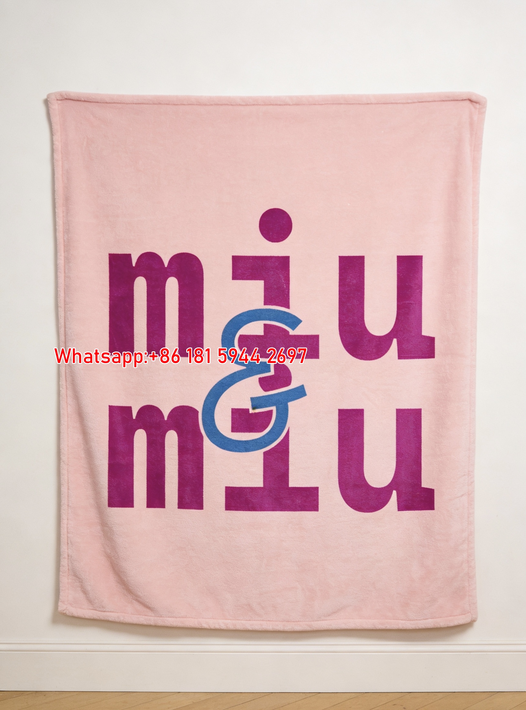 Miu Miu Pink & Purple & Blue Ampersand Typography Printed Flannel Sofa Throw Blanket IMG_0481